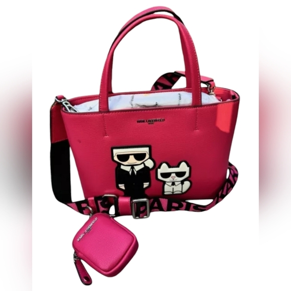 💕🔹️ KARL LAGERFELD 🔹MAYBELLE TOTE CROSSBODY BAG PURSE FUSCHIA W AIRPOD CASE - Picture 2 of 5